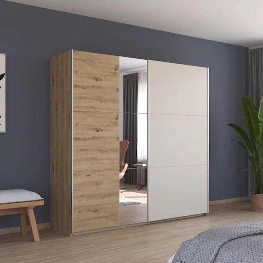 sarbyar  Monza Sliding Wardrobe - 218cm - 2 Door - Mirror - Artisan Oak