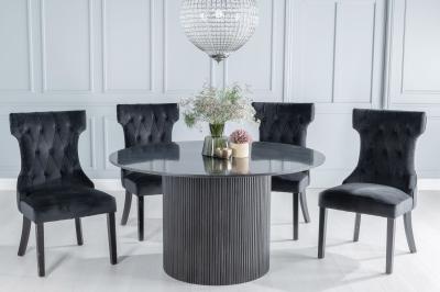 Carra Marble Dining Table Black, Round Top and Fluted Ribbed Drum Base ...