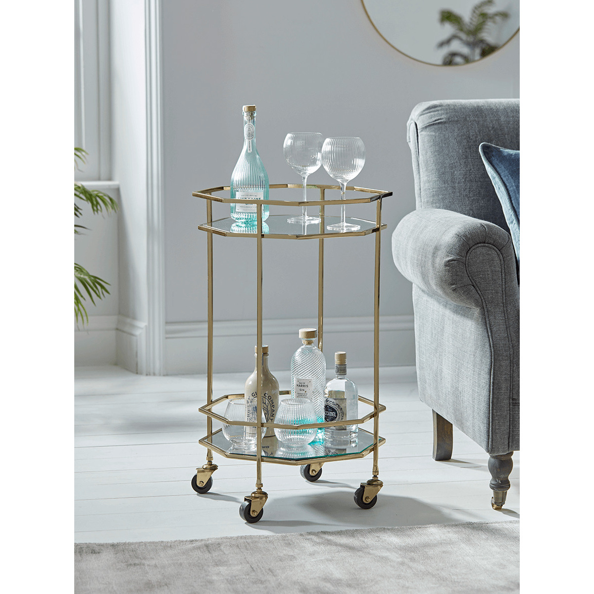 Octagonal Drinks Trolley - Gold - image 1