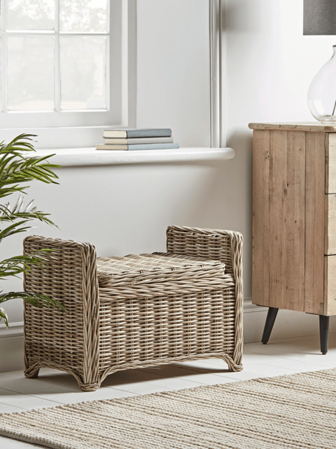 Compact Bench For R Storage Round Rattan Storage Bench - Small by Cox & Cox | uFurnish.com
