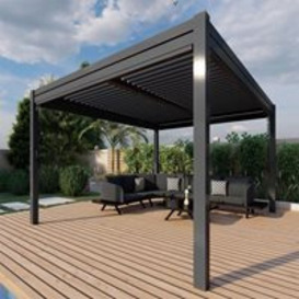 Maze Rattan 3 x 4m Pergola with Roof and LED Lighting  - Grey
