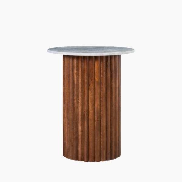 £20 Off Medby Round Side Table, Dark Mango Wood & Grey Marble by Cult Furniture