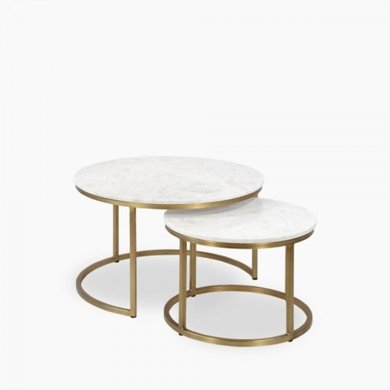 Set of 2 Nesting Coffee Tables, White Marble & Brass by Cult Furniture