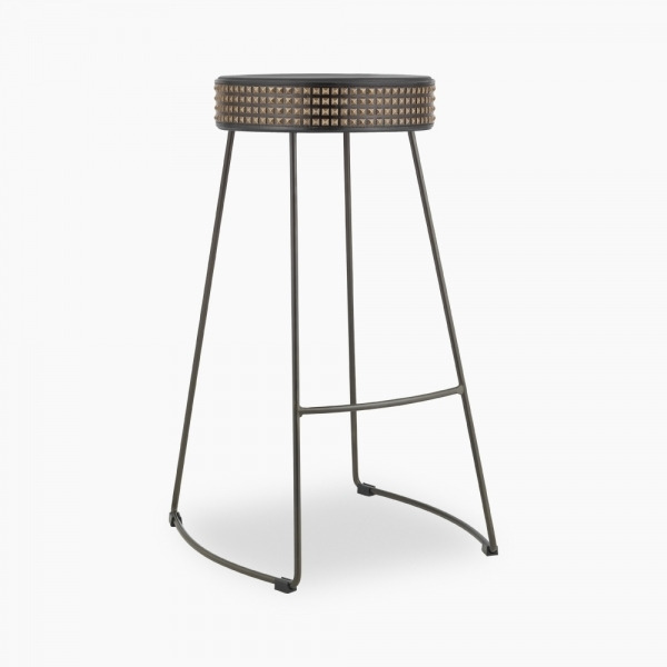 £54 Off Victoria Metal Bar Stool, Black Gold Stud Seat & Rustic Leg