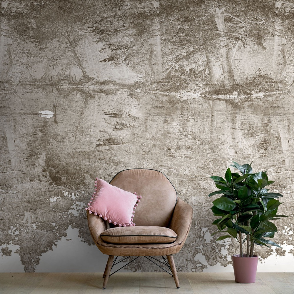 Swan Wall Mural (colour: Chestnut, size: Medium (300w x 320h))