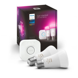 PHILIPS HUE White & Colour Ambiance Smart Lighting Starter Kit with Bridge - E27, White
