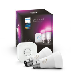 PHILIPS HUE White and Colour Ambiance Smart Lighting Starter Kit with Bridge - B22, White
