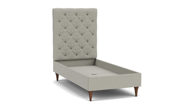 Light Grey Fabric Single Bed Frame - Traditional Low End With Large ...