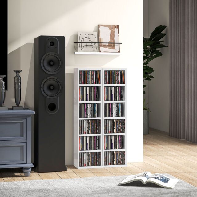 HOMCOM Set of 2 CD Storage Units with Adjustable Shelves, High Gloss ...