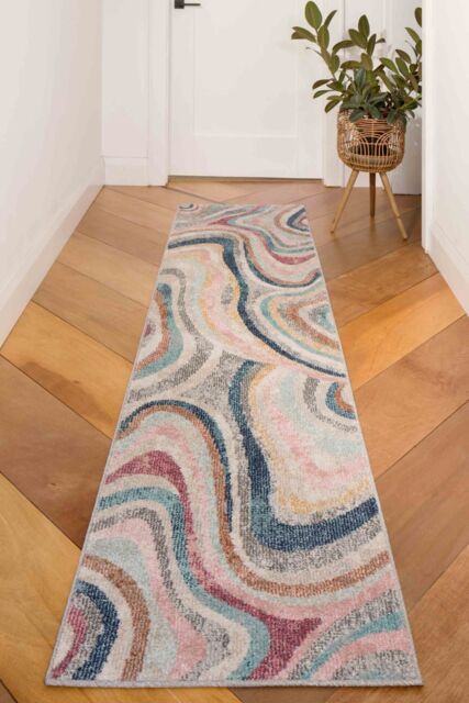 Runner Rug Multicoloured Grooved Retro Pastel Long Hallway Rugs by ...