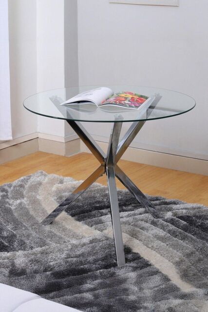 Modern Clear Tempered Glass Dining Table Coffee Table with Chrome Three ...