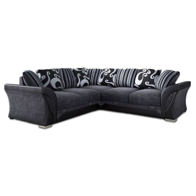 Lisbon Black and Grey L Shaped 5 Seater Fabric Corner Sofa by Debenhams