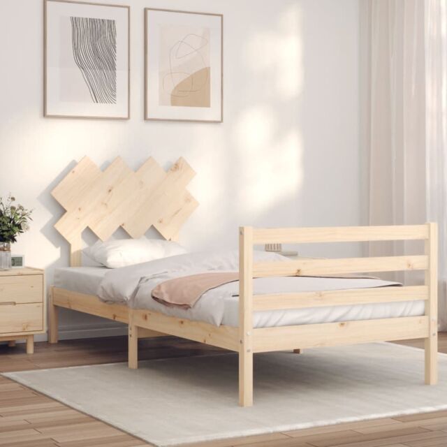 Berkfield Home Bed Frame with Headboard 90x200 cm Solid Wood in Brown ...