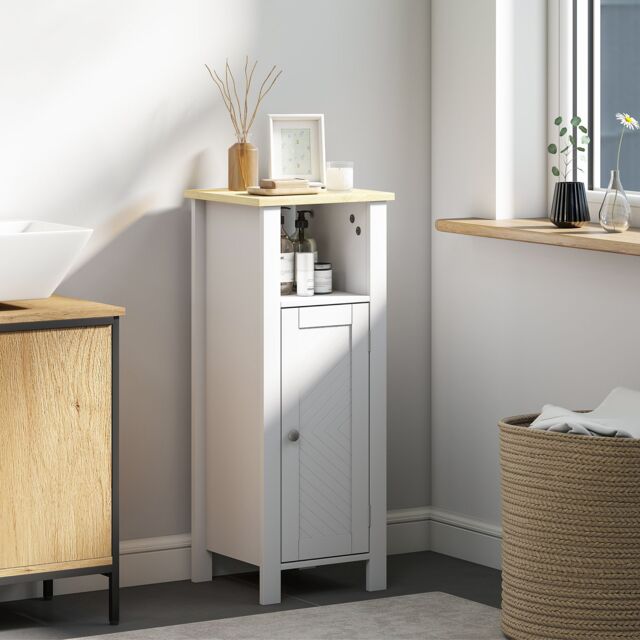 Narrow Bathroom Storage Cabinet with Open Shelf, White by Debenhams ...