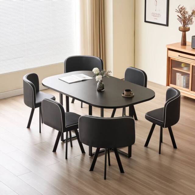 Comfy Living Ltd Black 150cm Square Dining Table Set with 6 Black ...