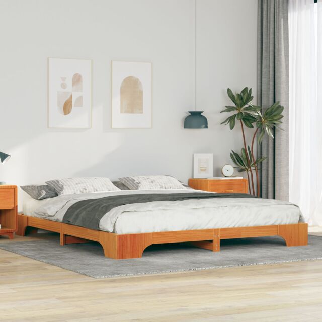 Berkfield Home Floor Bed Frame with Storage Brown 180 x 220 cm Solid ...