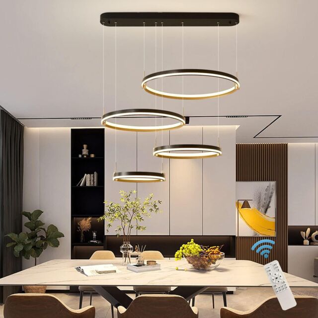 Garwarm Modern 4 Rings 100W Black DIY Shape Hanging Light Dimmable LED ...