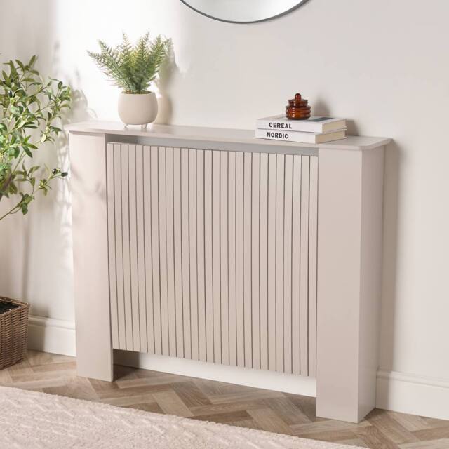 OHS Ribbed Medium Radiator Cover Slatted Engineered Wood in Cream by ...