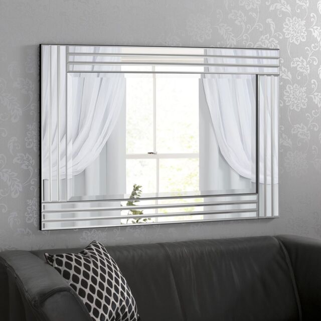 Large Venetian Art Deco Triple Glass Framed Wall Mirror 120 x 80cm by ...