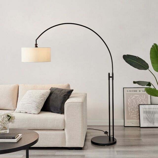 FurnitureboxUK Lucinda Matt Black Art Deco Arc Floor Lamp With White ...