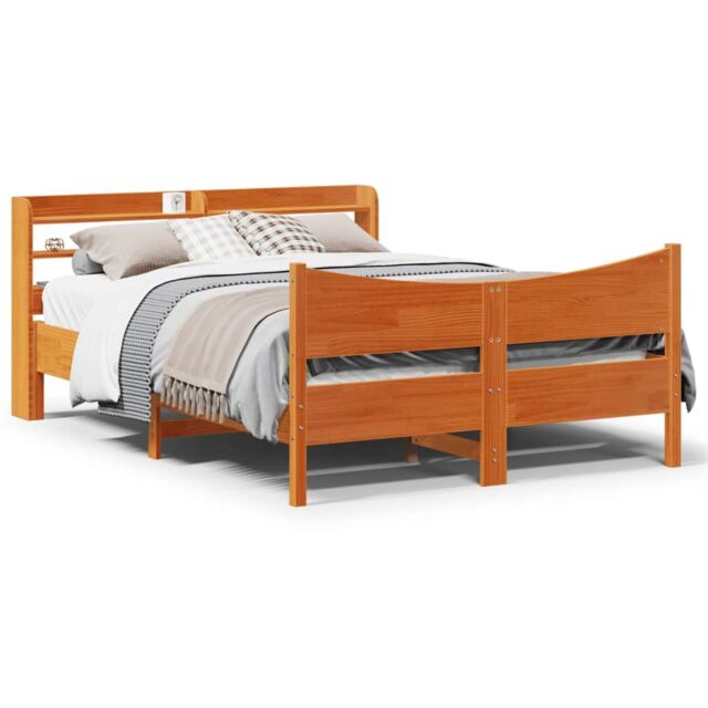 Berkfield Home Bed Frame with Headboard Wax Brown 160x200 cm Solid Wood ...