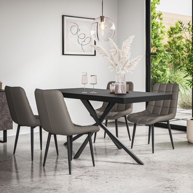 Donni Dining Table And Chairs - Black Table Top w Black Legs + Nova ...