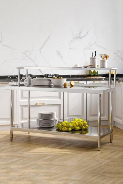2 Pcs Stainless Steel Storage Prep Work Table with Overshelf Worktop ...