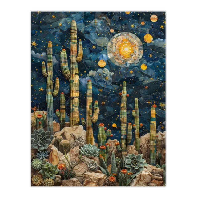 "Artery8 Wall Art Print Desert Cactus Plants Moon Stars Planets Zodiac ...