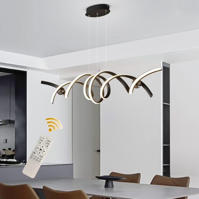 Garwarm Modern Black Dimmable Spiral Pendant Light with Remote Control ...