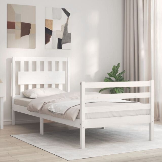 Berkfield Home Bed Frame with Headboard White Single Solid Wood by ...
