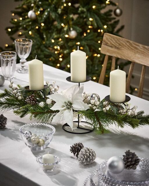 Moonlit Forest Triple Pillar Centrepiece Christmas Decoration Tealight ...
