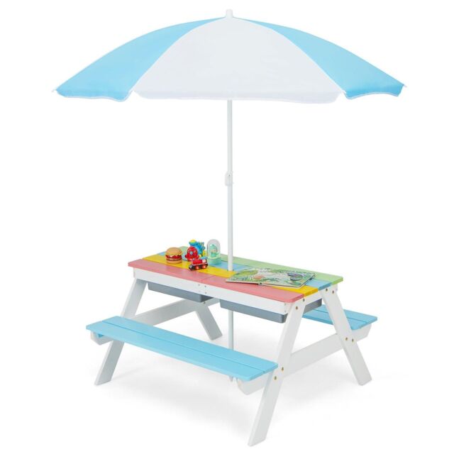 Kids Picnic Table Set with Umbrella 3 In 1 Toddler Picnic Table & Bench ...