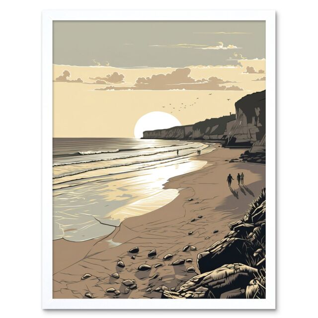 Artery8 Wall Art Print Sunrise Walk On Filey Beach Coastal Art Framed artery8-wall-art-print-sunrise-walk-on-filey-beach-coastal-art-framed