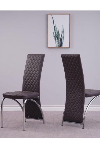 Set of 4 High Back Faux Leather Dining Chairs with Chrome Frame by ...