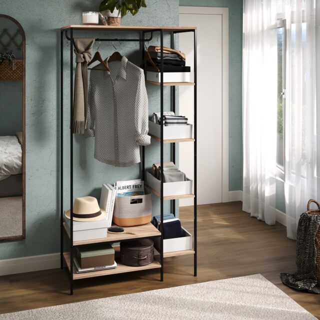 Core Products Kelly Oak Effect Open Wardrobe With Side Shelf Storage in ...