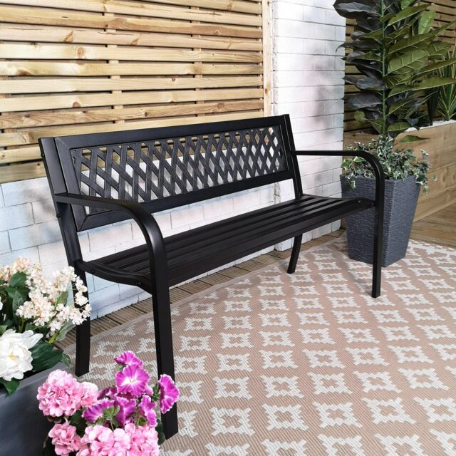 Keswick 2 Seater Outdoor Modern Lattice Design Metal Garden Patio Bench ...