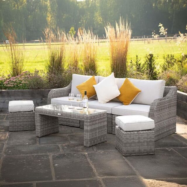 Luxury Rattan 5 Seater Modular Garden Furniture Sofa Set with Open Coffee Table and Footstools ...