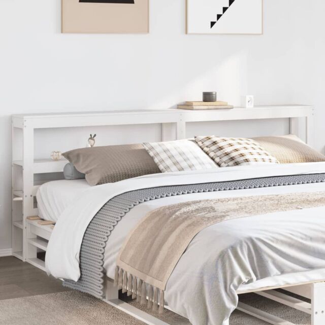 Berkfield Home Headboard with Shelves White 200 cm Solid Wood Pine by ...