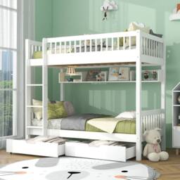 Merax Wooden Bunk Beds for Kids, 3FT Loft Bed with Stairs and Guard ...