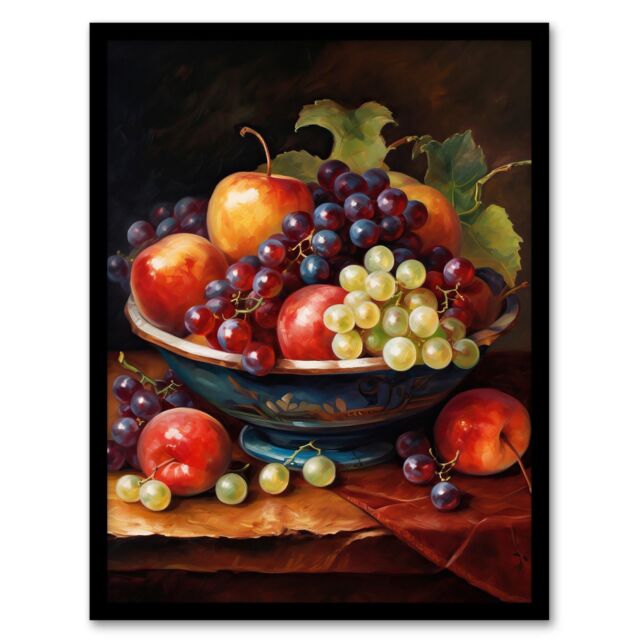 Classical Still Life Fruit Bowl Oil Painting Kitchen Artwork Framed ...