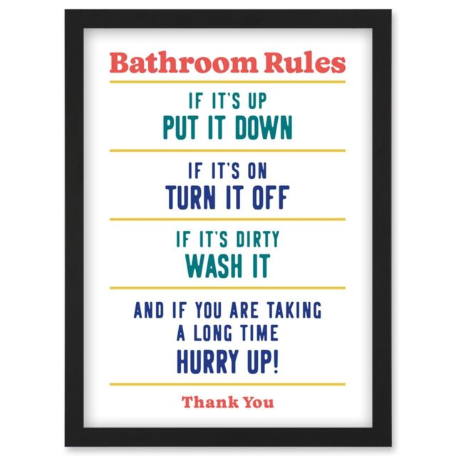 Funny Bathroom Rules Art Toilet Rules Sign Wall Art Artwork Framed Wall ...