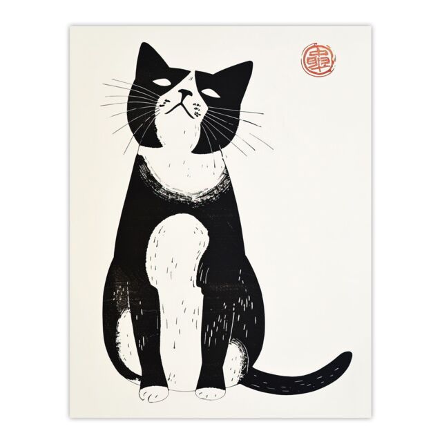 "Artery8 Cat Lover Black White Pet Japanese Woodblock Wall Art Print ...