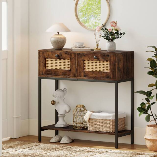 Costway 80CM Boho Console Table Modern Wooden Entryway Table w/2 ...