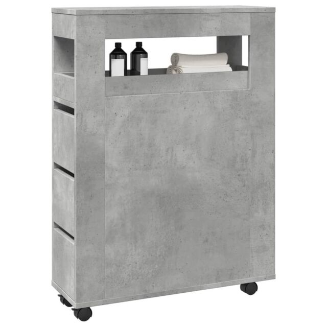 Narrow Bathroom Cabinet with Wheels Concrete Grey Engineered Wood by ...