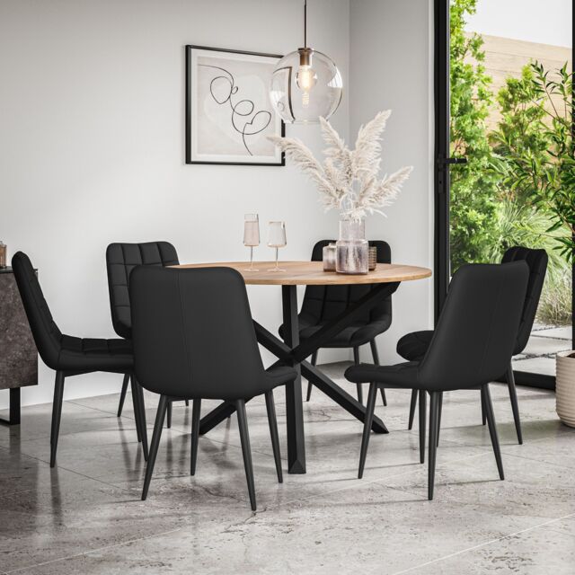 Malvern Round Dining Table And Chairs - Oak Table Top w Solid Oak Black ...