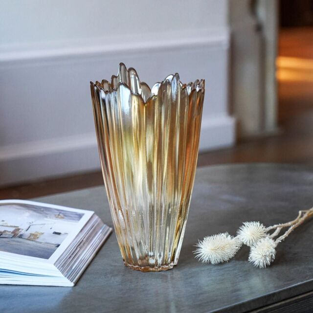 Amber Rippled Glass Vase H30Cm W20.5Cm by Debenhams | uFurnish.com