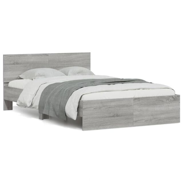 Berkfield Home Bed Frame with Headboard & LED Grey Sonoma 140x190 cm by ...