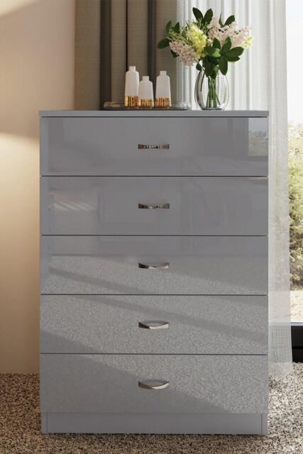 5 Drawer Tall High Gloss Chest Of Drawers by Debenhams | ufurnish.com