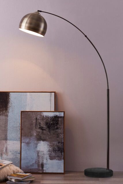 Teamson Home Modern Curved Arc Floor Lamp with Bell Shade & Marble Base ...