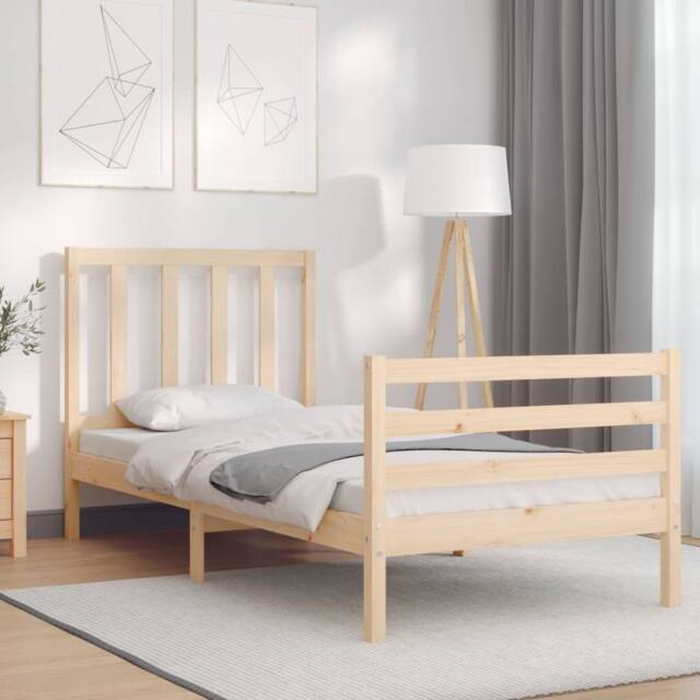 Berkfield Home Bed Frame with Headboard Single Solid Wood in Brown by ...